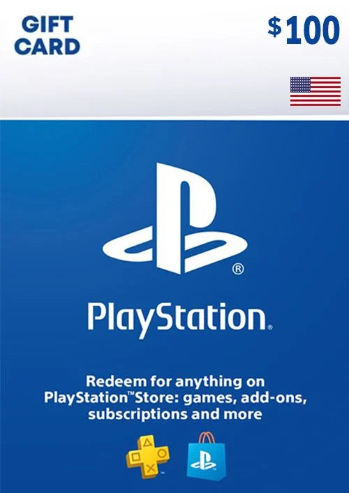 Sony PlayStation Network gift card for 100 USD, US key card with digital code for PSN gaming and entertainment.